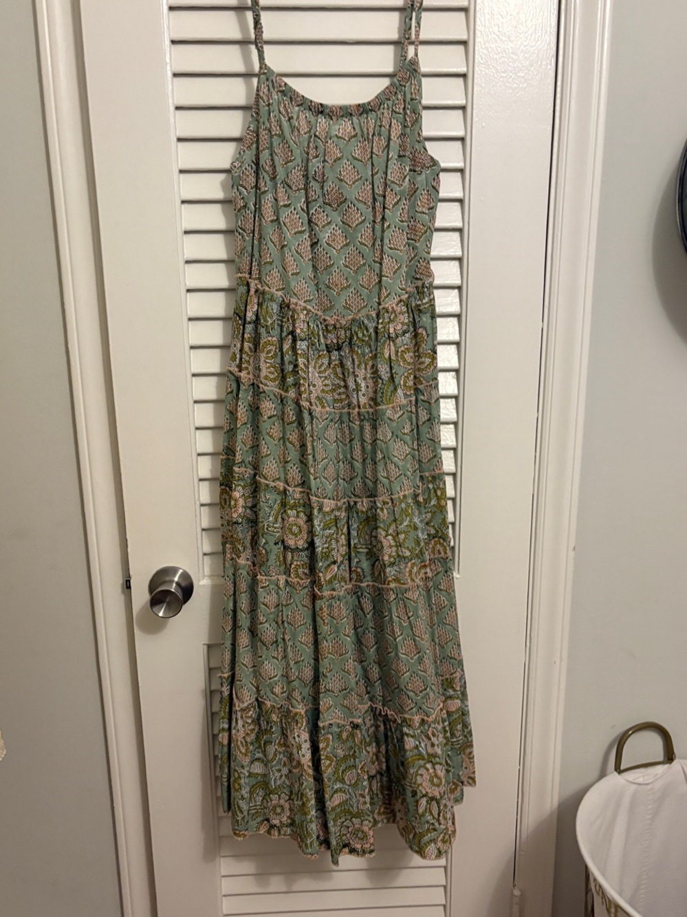 Green Printed Tiered Maxi Dress